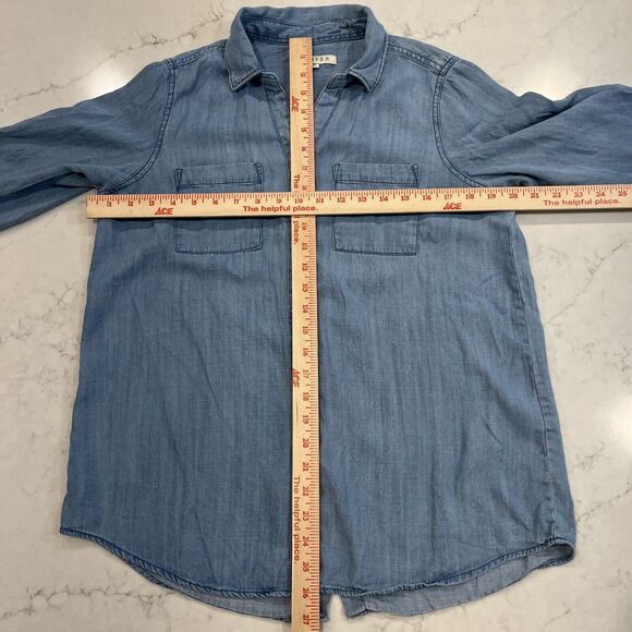 Harper Womens M Button Up Back Light Chambray Roll Tab Long Sleeve Lyocell Shirt - Picture 6 of 9